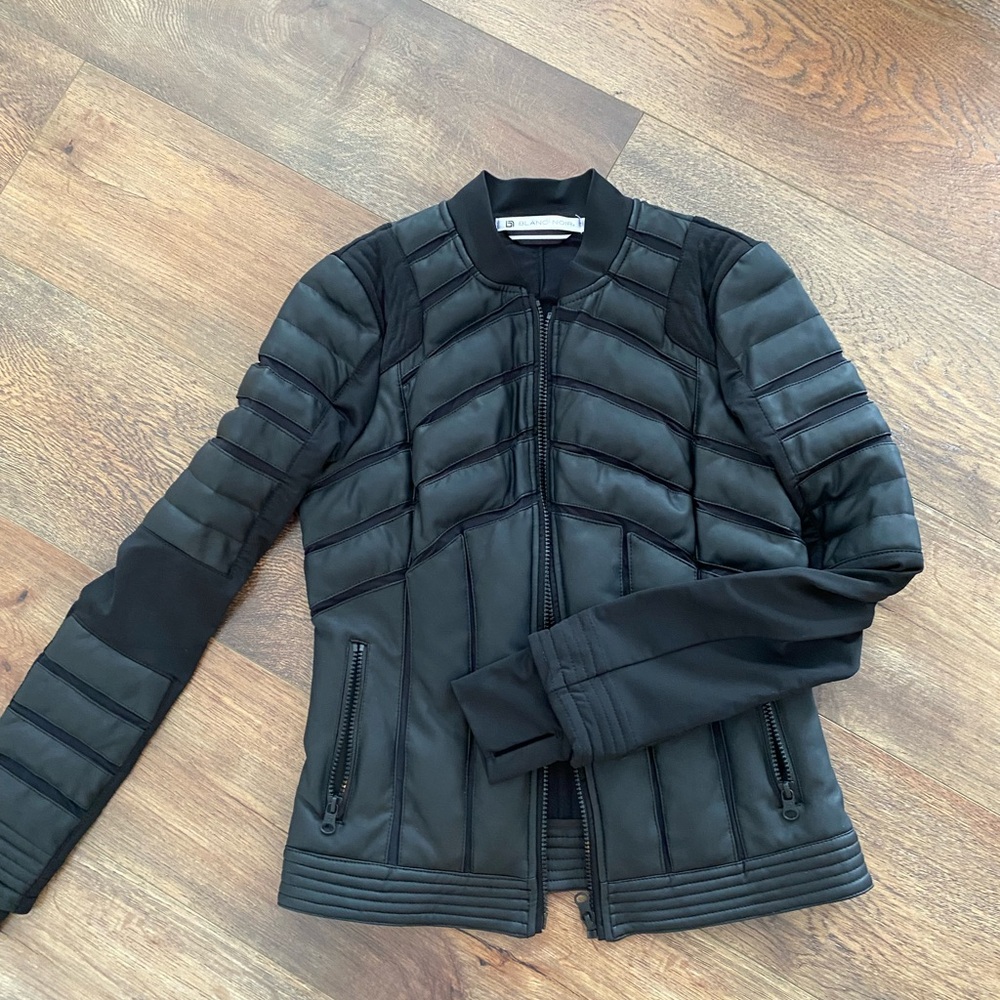 Blanc Noir Black Quilted Bomber Jacket